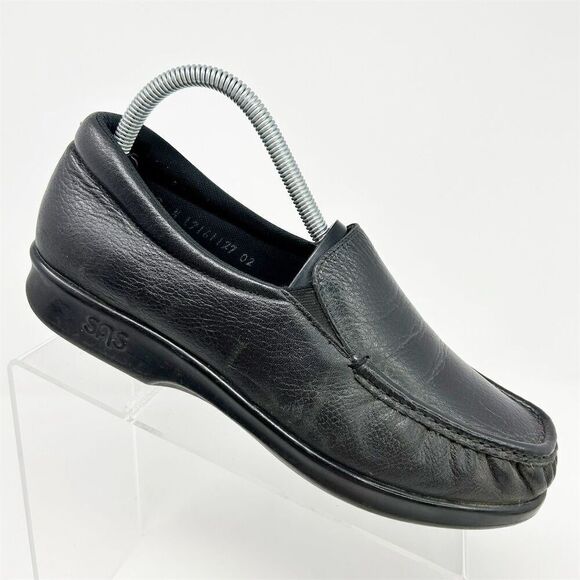 SAS Women's Twin Slip-On Loafers Black Leather Casual Comfort Size 9 Narrow - Picture 1 of 15
